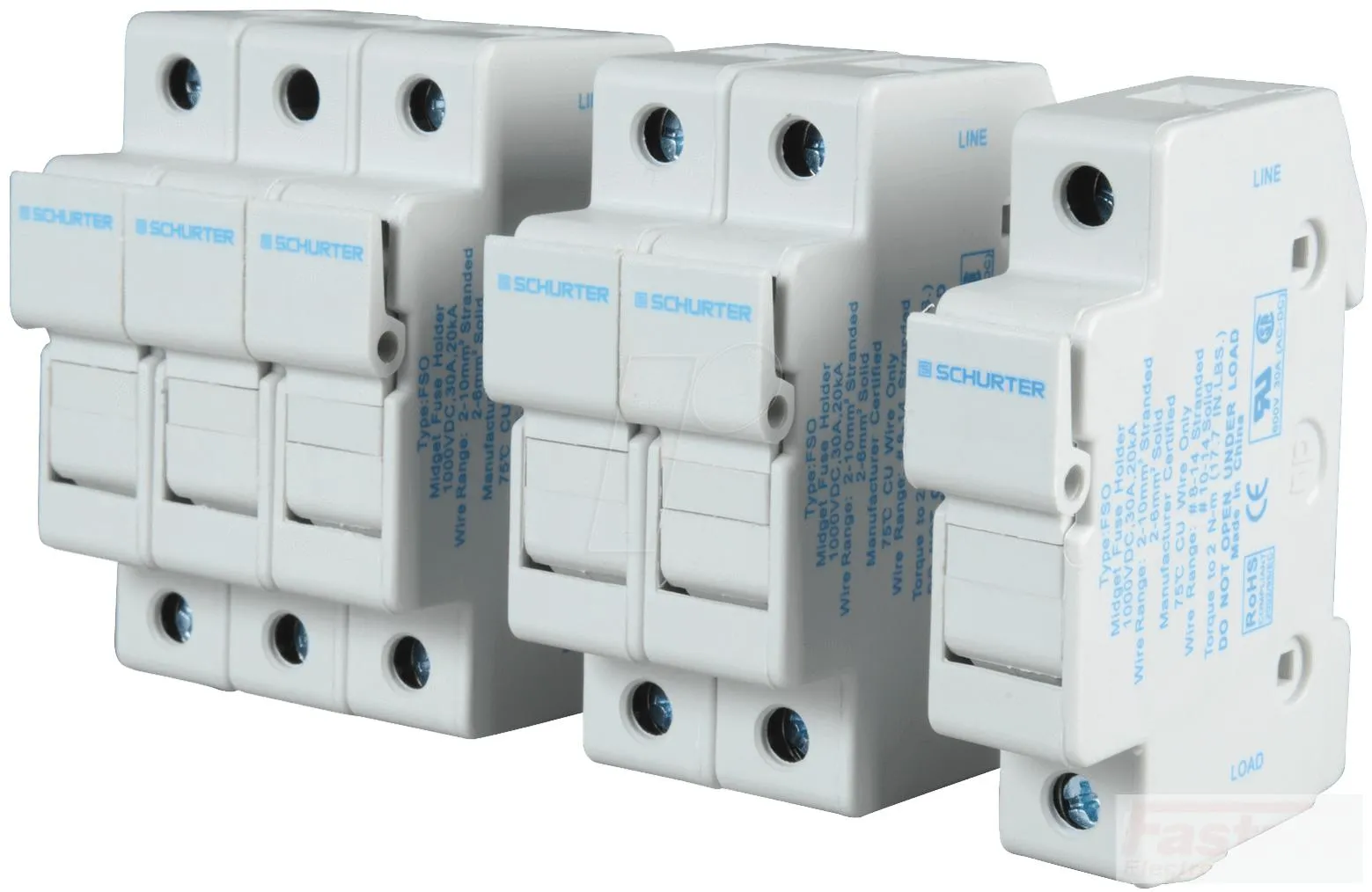 0091.0003, FSO DIN Rail Mount Fuse Holder 3 Pole for 10.3 x 38mm, 1000VDC Solar PV Fuse (ASO Series)