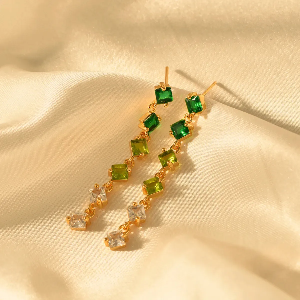 1 Pair Elegant Geometric Color Block Copper Drop Earrings