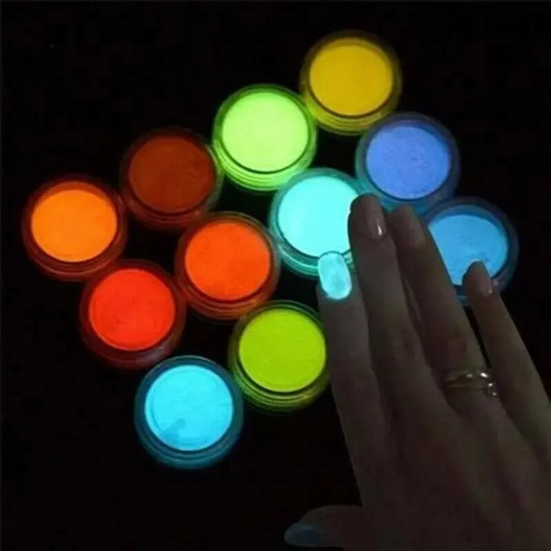 12 Pcs Candy Colors Luminous Nail DIY Bright Nail Art Glow In The Dark Phosphor Nail Glitter Sand Powder Pigment Nail Dust Fluorescent