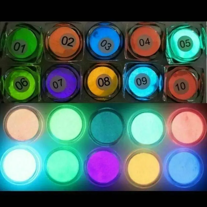 12 Pcs Candy Colors Luminous Nail DIY Bright Nail Art Glow In The Dark Phosphor Nail Glitter Sand Powder Pigment Nail Dust Fluorescent