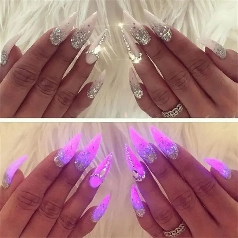 12 Pcs Candy Colors Luminous Nail DIY Bright Nail Art Glow In The Dark Phosphor Nail Glitter Sand Powder Pigment Nail Dust Fluorescent