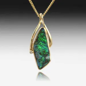 18KT BOULDER OPAL AND DIAMOND PENDANT