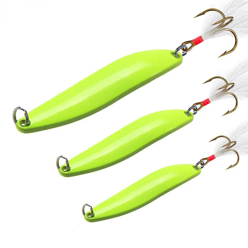 1Pcs Luminous Spinner Spoon Metal Lures 5g 7g 10g 13g Feather Treble Hook Artificial Bait For Bass Trout Pesca Fishing Tackle