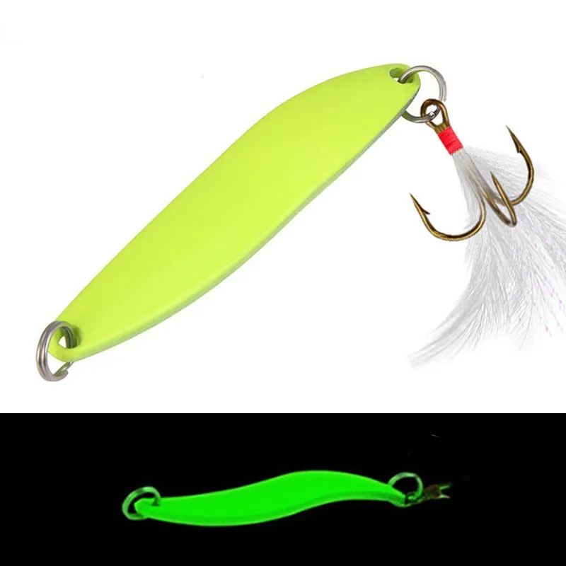 1Pcs Luminous Spinner Spoon Metal Lures 5g 7g 10g 13g Feather Treble Hook Artificial Bait For Bass Trout Pesca Fishing Tackle