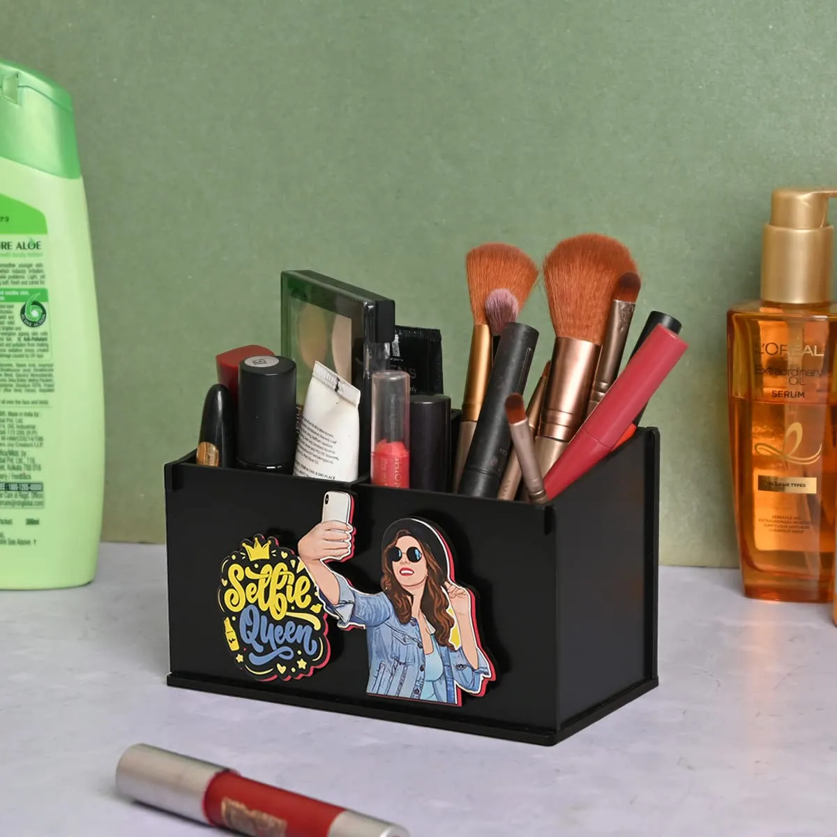 2 Compartment Funky Cosmetic Organizer | Desk Organizer For Girls | Makeup Box With Smileys And Emoji (Eco Friendly)