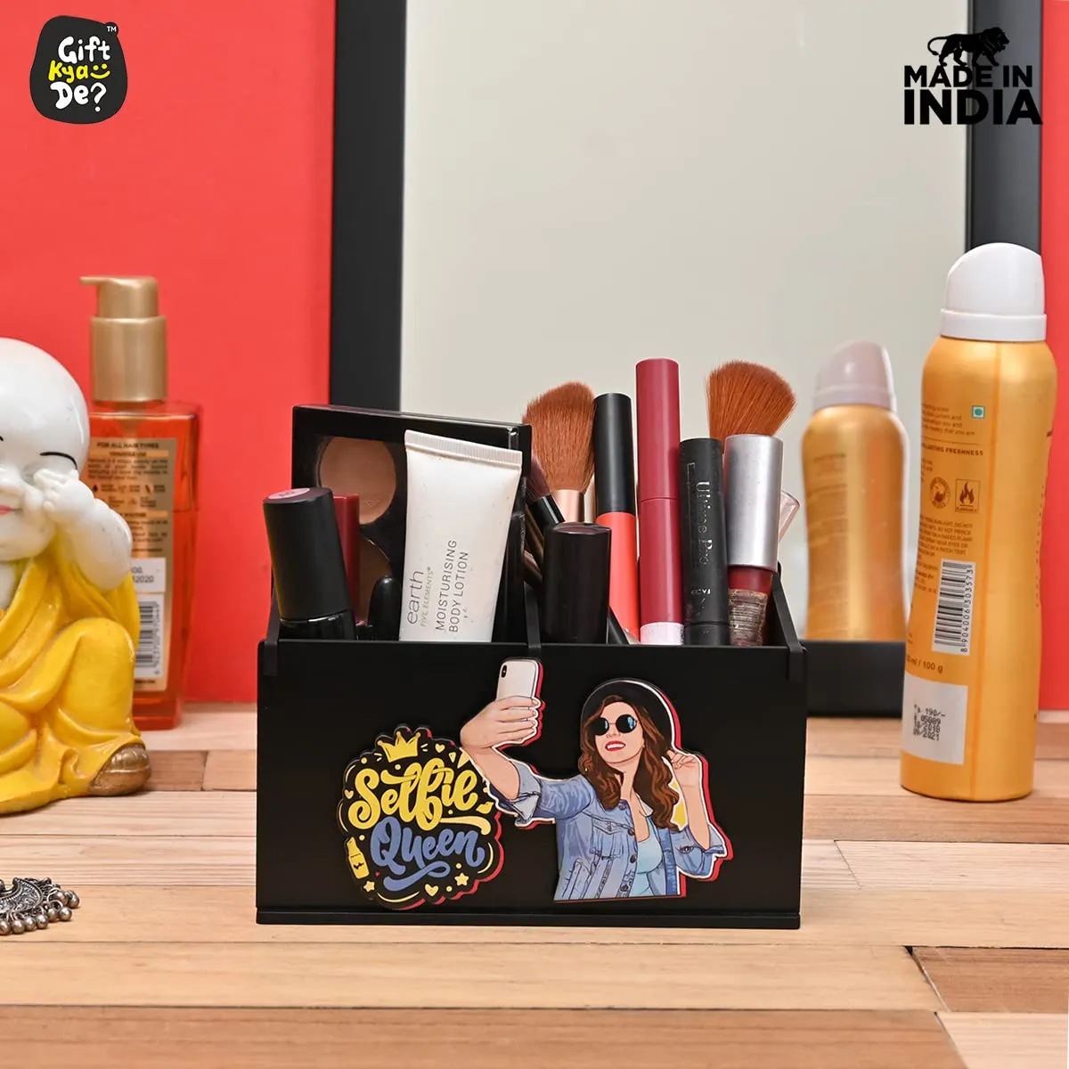 2 Compartment Funky Cosmetic Organizer | Desk Organizer For Girls | Makeup Box With Smileys And Emoji (Eco Friendly)