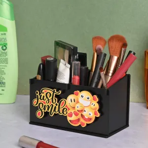 2 Compartment Funky Cosmetic Organizer | Desk Organizer For Girls | Makeup Box With Smileys And Emoji (Eco Friendly)