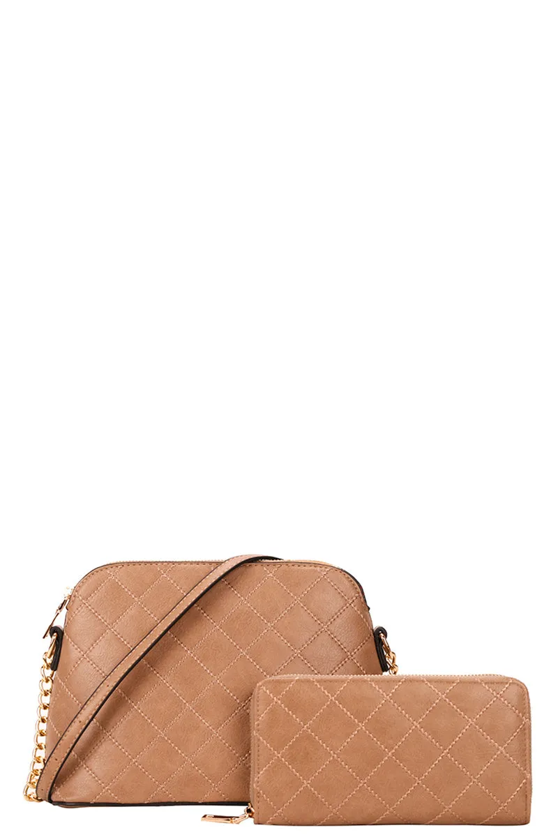 2 in 1 Quilt Stitching Crossbody Bag With Wallet Set