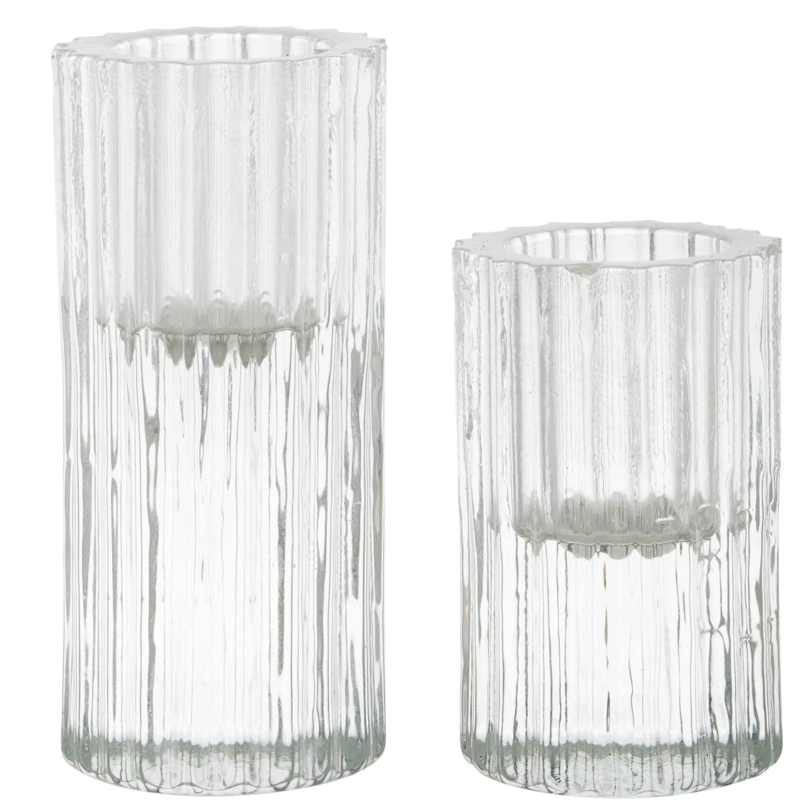 2 Piece Ribb Taper Candle Holder Set