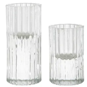 2 Piece Ribb Taper Candle Holder Set