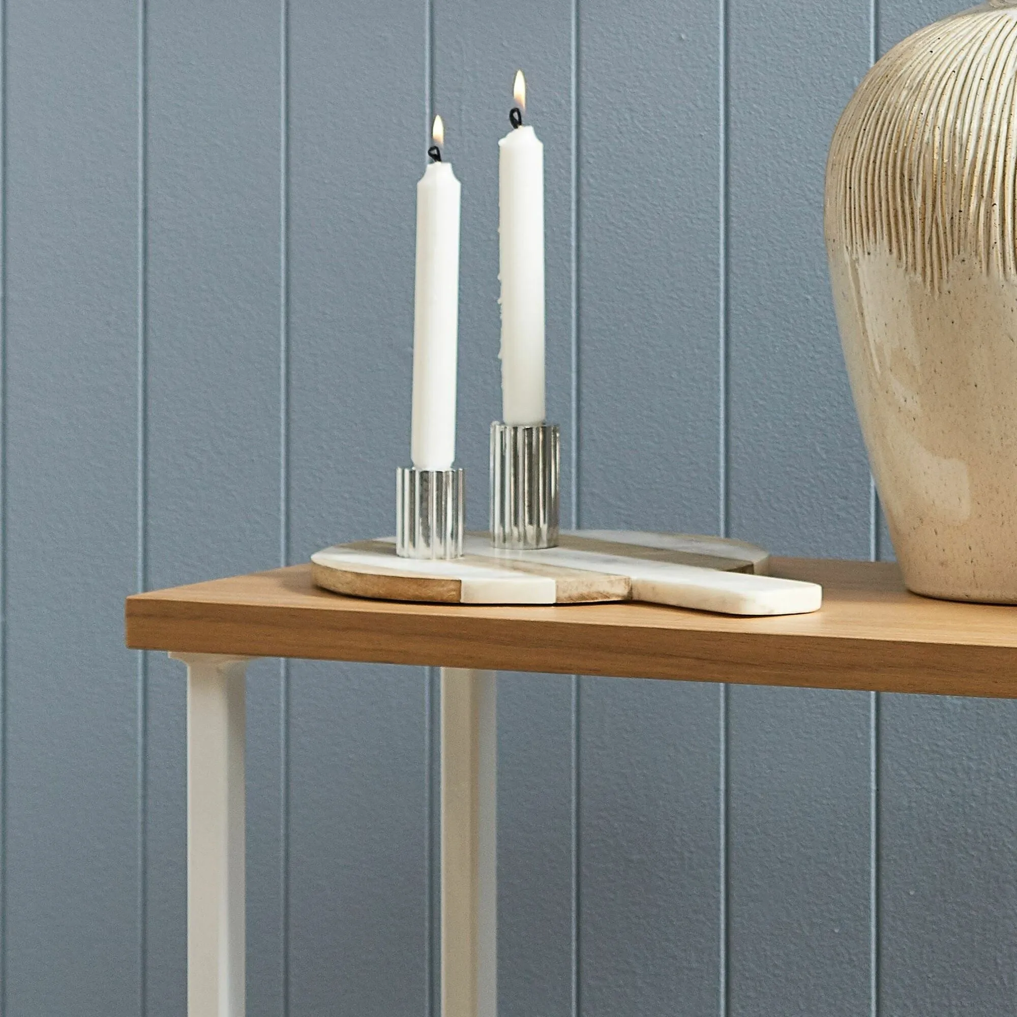 2 Piece Ribb Taper Candle Holder Set