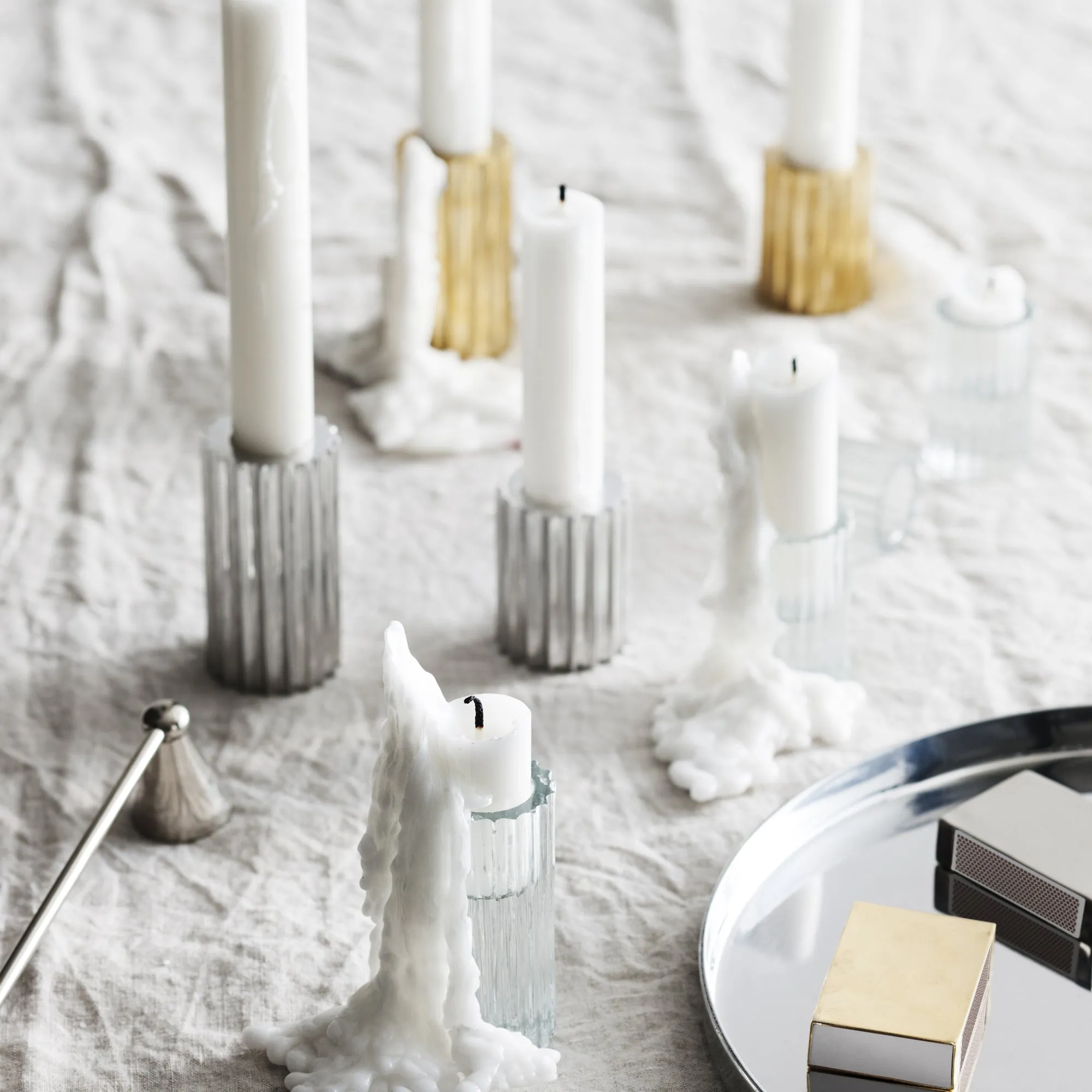 2 Piece Ribb Taper Candle Holder Set
