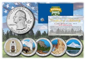 2010 America The Beautiful COLORIZED Quarters U.S. Parks 5-Coin Set with Capsules