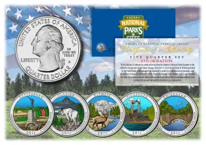 2011 America The Beautiful COLORIZED Quarters U.S. Parks 5-Coin Set with Capsules