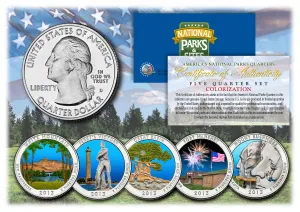 2013 America The Beautiful COLORIZED Quarters U.S. Parks 5-Coin Set with Capsules