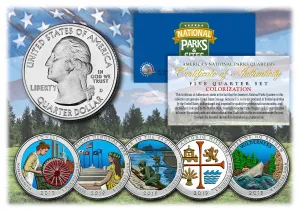 2019 America The Beautiful COLORIZED Quarters U.S. Parks 5-Coin Set with Capsules