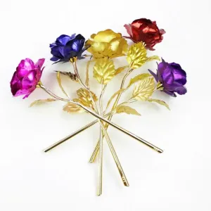 24k Gold Long Stem Roses - 10 Count with 'Love You For Life' Stand and Card Set