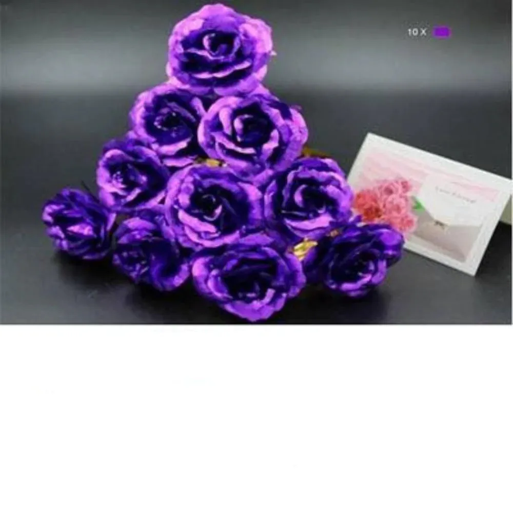 24k Gold Long Stem Roses - 10 Count with 'Love You For Life' Stand and Card Set