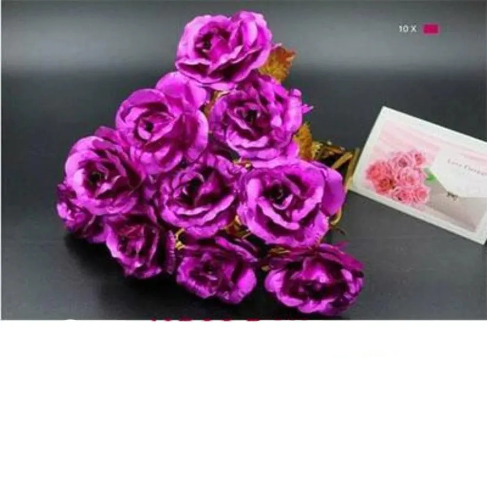 24k Gold Long Stem Roses - 10 Count with 'Love You For Life' Stand and Card Set