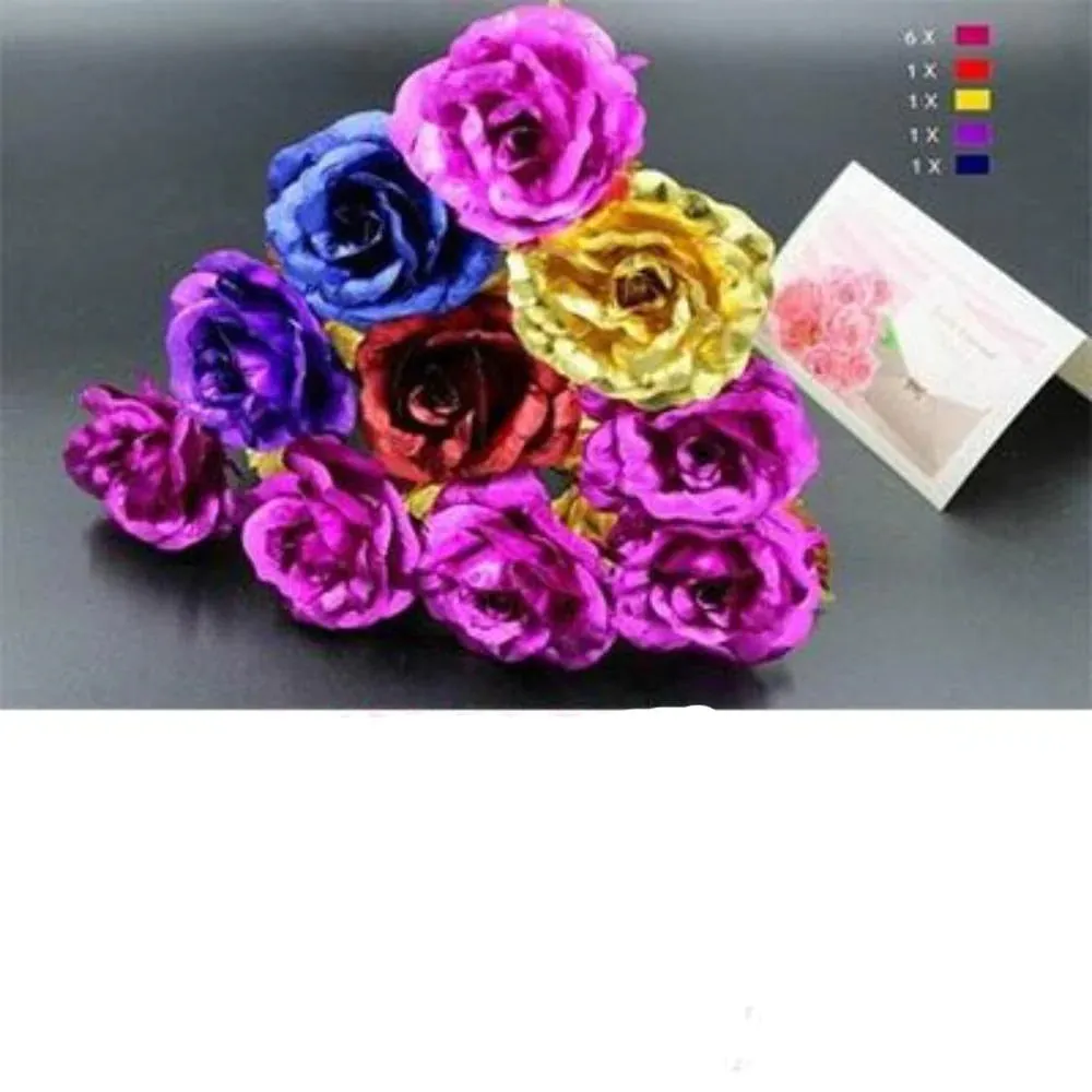 24k Gold Long Stem Roses - 10 Count with 'Love You For Life' Stand and Card Set