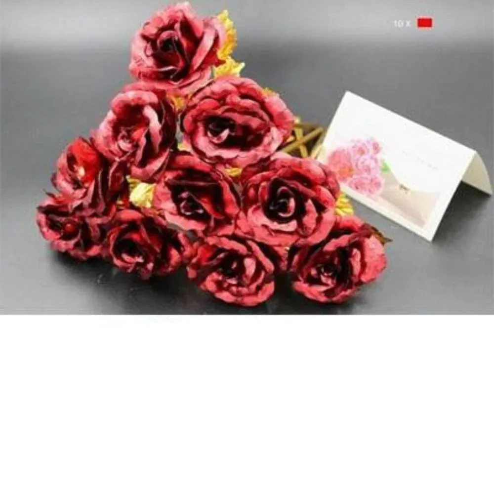 24k Gold Long Stem Roses - 10 Count with 'Love You For Life' Stand and Card Set