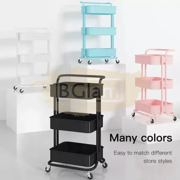 3-Tier All Metal Storage Organizer Rolling Cart with handle | Pink