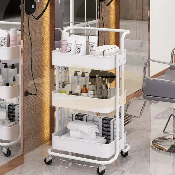 3-Tier All Metal Storage Organizer Rolling Cart with handle | Pink