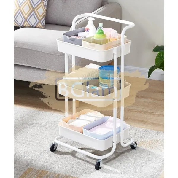 3-Tier All Metal Storage Organizer Rolling Cart with handle | Pink