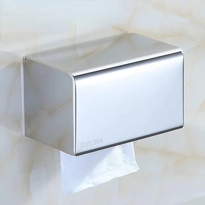 304 Stainless Steel Dual-Purpose Tissue Box Square Toilet Roll Holder Lower Drawer