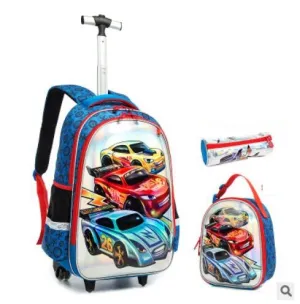 3D Cartoon Print kids Student Trolley Bags Set