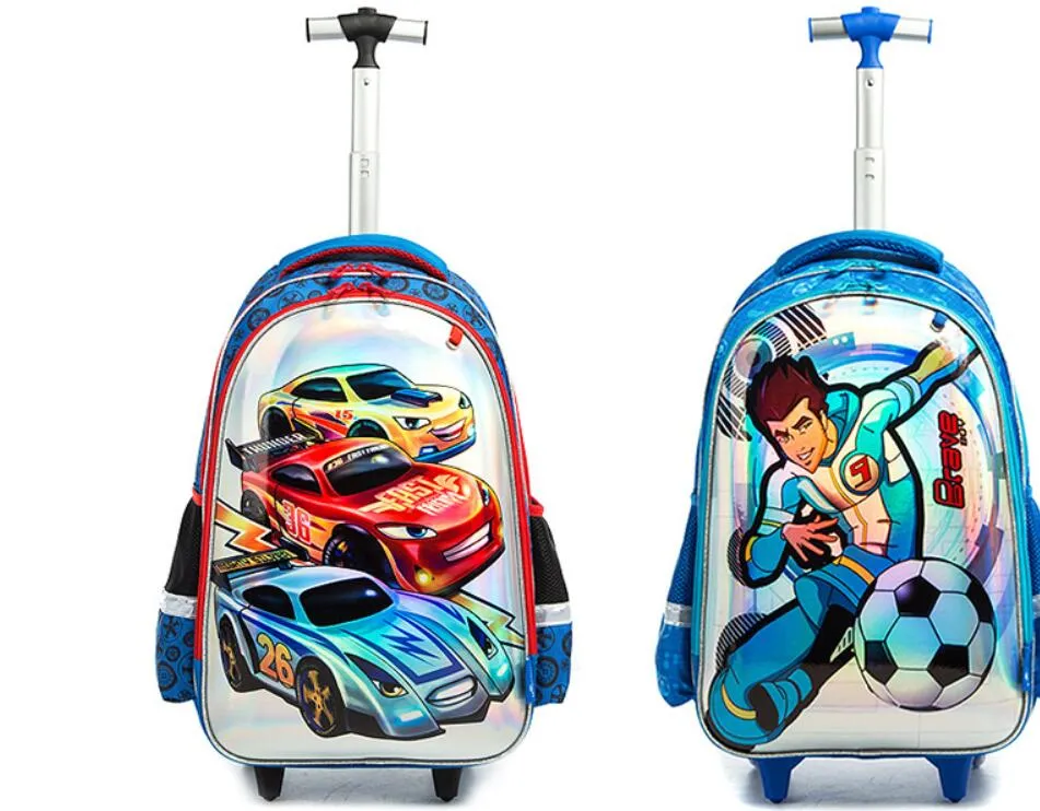 3D Cartoon Print kids Student Trolley Bags Set