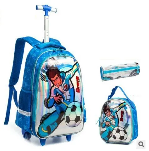 3D Cartoon Print kids Student Trolley Bags Set