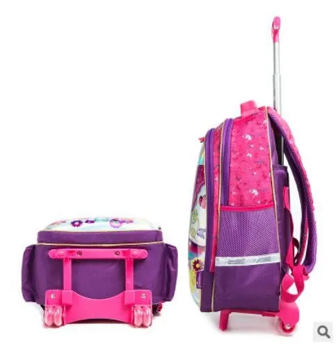 3D Cartoon Print kids Student Trolley Bags Set