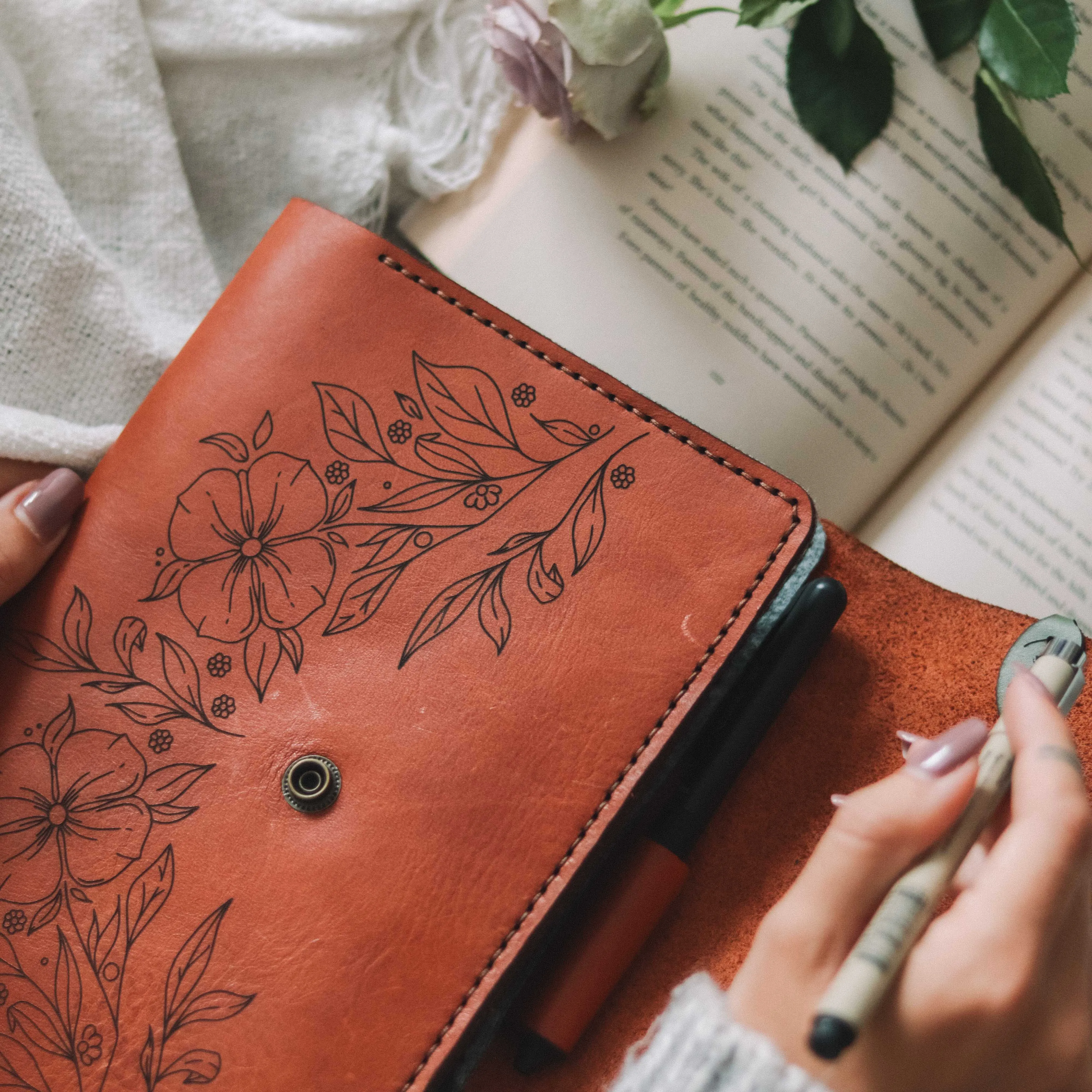 A5 Leather Notebook Cover - Floral Range