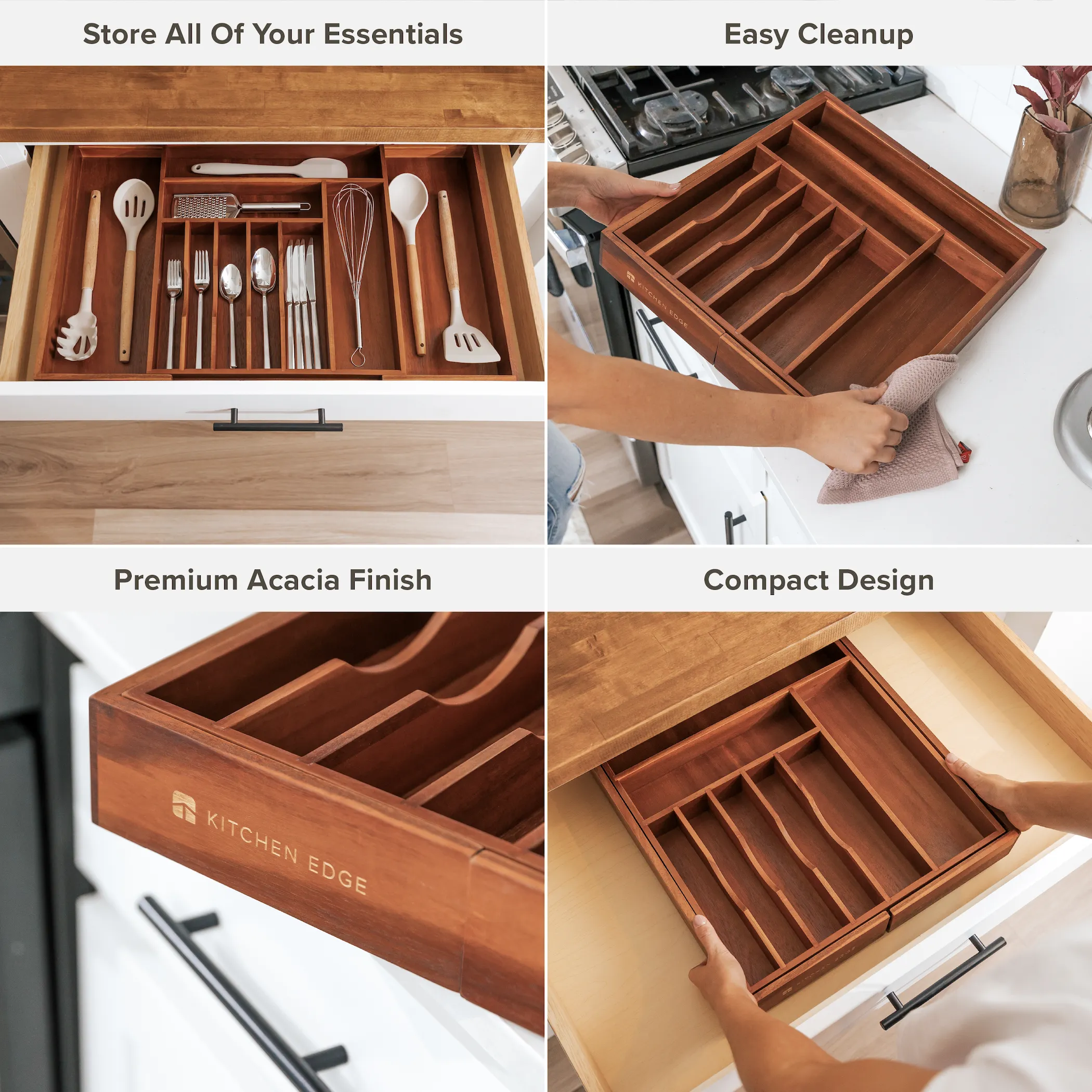 Acacia Drawer Organizer for Silverware & Utensils (Expands 15.75-28in)
