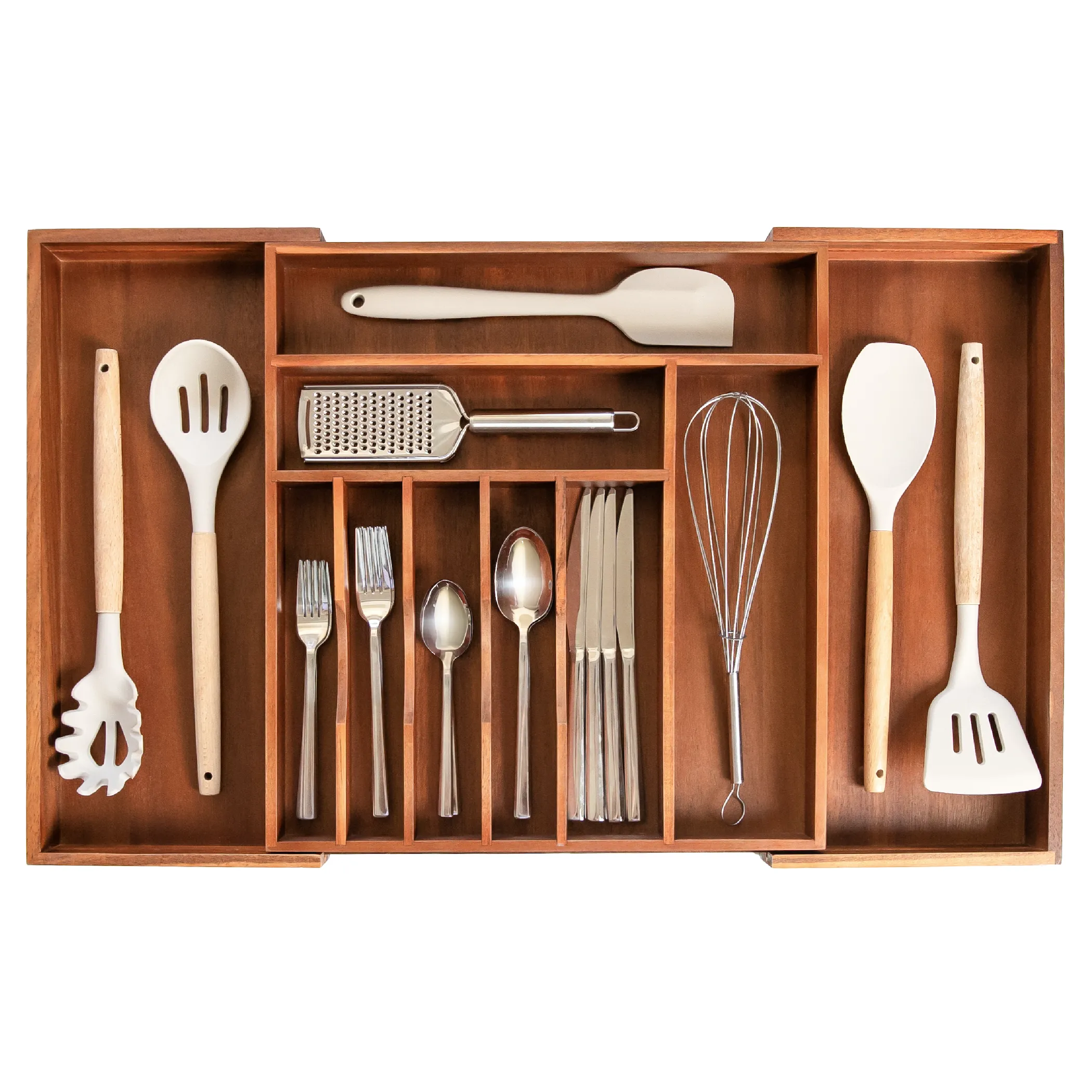 Acacia Drawer Organizer for Silverware & Utensils (Expands 15.75-28in)