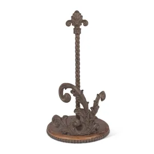 Acanthus Cast Aluminum Paper Towel Holder with Wood Base