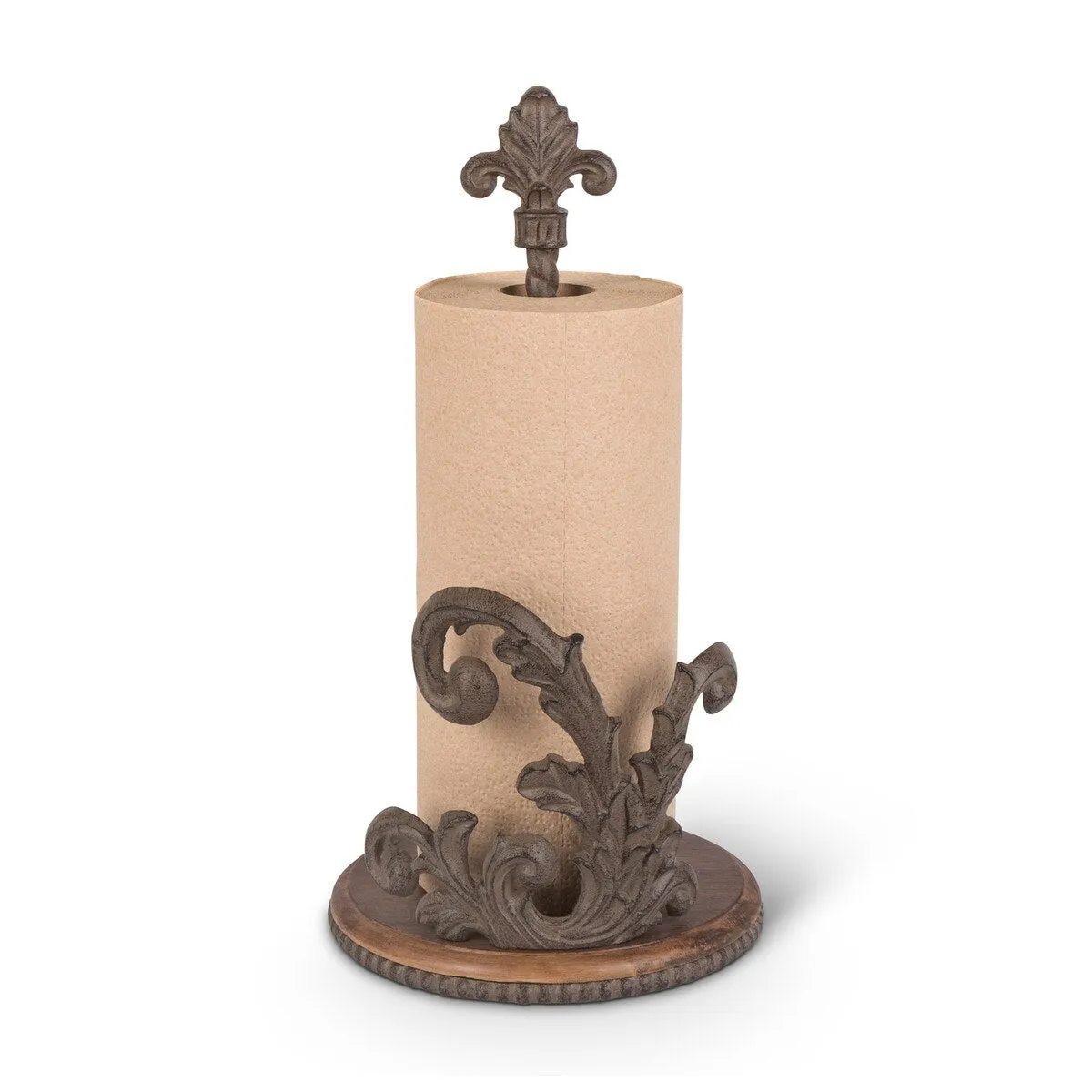 Acanthus Cast Aluminum Paper Towel Holder with Wood Base