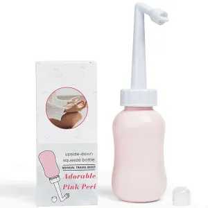 Adorable Pink Peri Bottle - Portable Bidet - Upside Down There Care Squeeze | Menstrual Cup Buddy   Travel Bag | NO More Wasting Toilet Paper   Zero Waste Period 360ml (12 oz) Adorable Pink 12.0 ounces