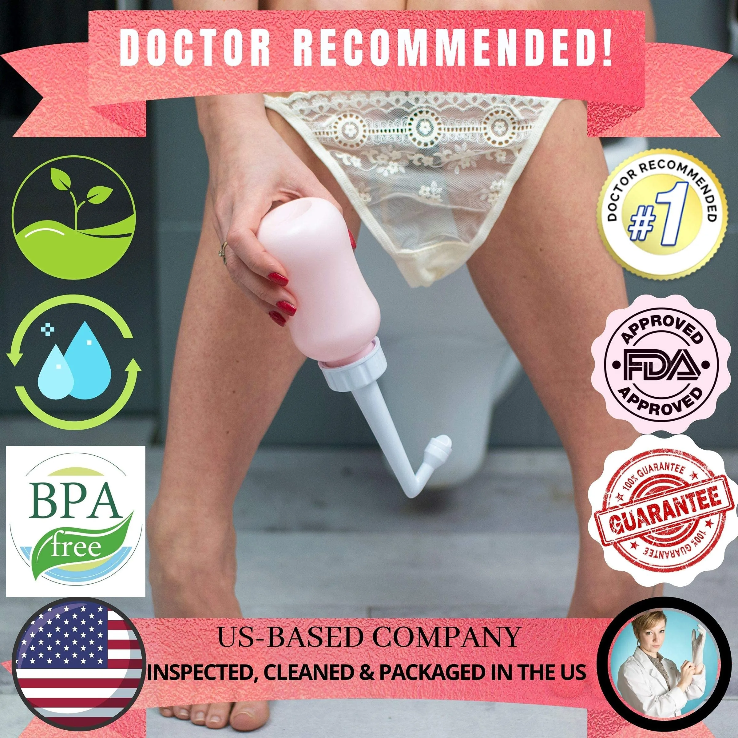 Adorable Pink Peri Bottle - Portable Bidet - Upside Down There Care Squeeze | Menstrual Cup Buddy   Travel Bag | NO More Wasting Toilet Paper   Zero Waste Period 360ml (12 oz) Adorable Pink 12.0 ounces