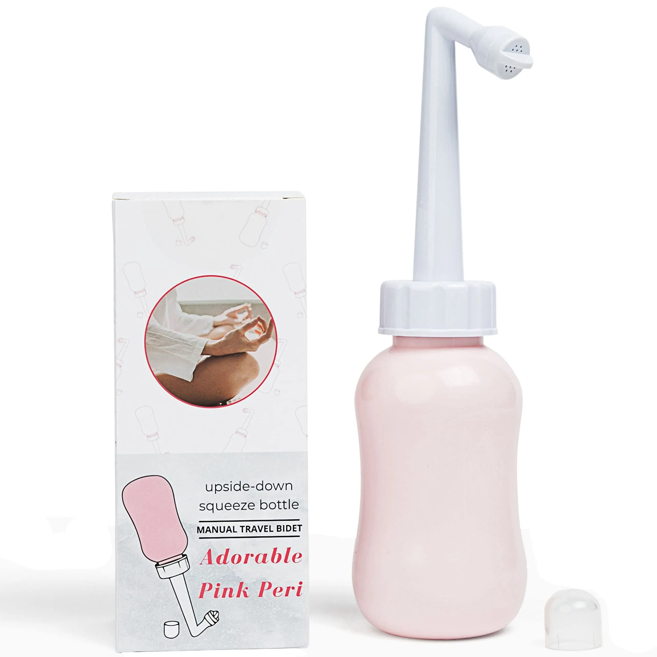 Adorable Pink Peri Bottle - Portable Bidet - Upside Down There Care Squeeze | Menstrual Cup Buddy   Travel Bag | NO More Wasting Toilet Paper   Zero Waste Period 360ml (12 oz) Adorable Pink 12.0 ounces