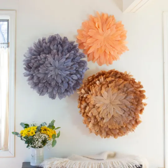 African JuJu Hat Feather Wall Art and Decor - Fluorescent Lavender