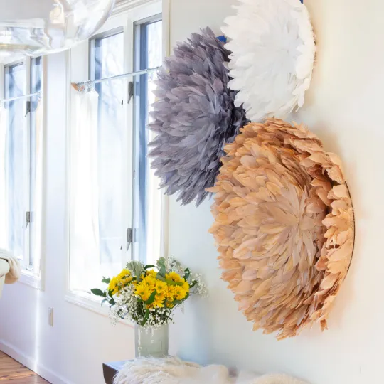 African JuJu Hat Feather Wall Art and Decor - Fluorescent Lavender