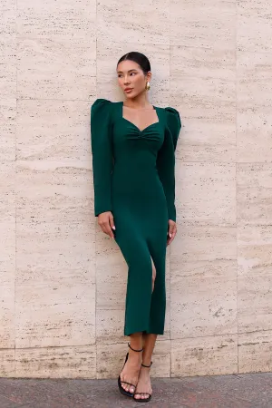 Anne Emerald Puff Sleeve Midi Dress