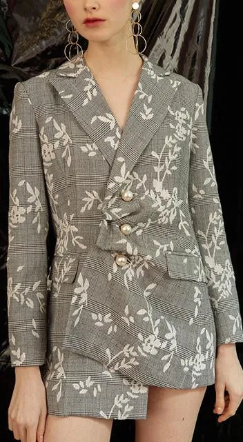 Asymmetrical Floral Print Blazer