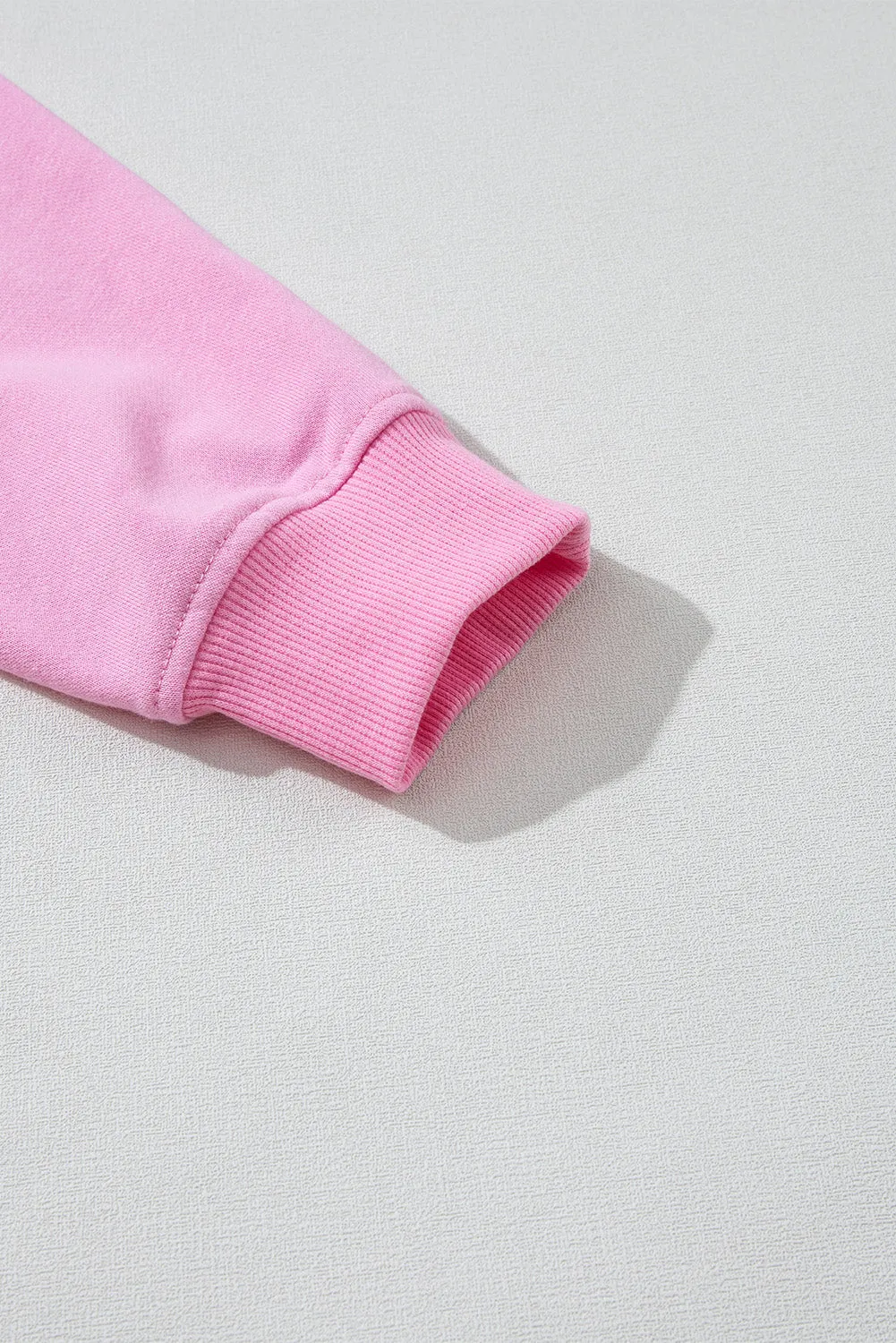 Baby Pink Pearl Detail Ribbed Crew Neck Sweatshirt