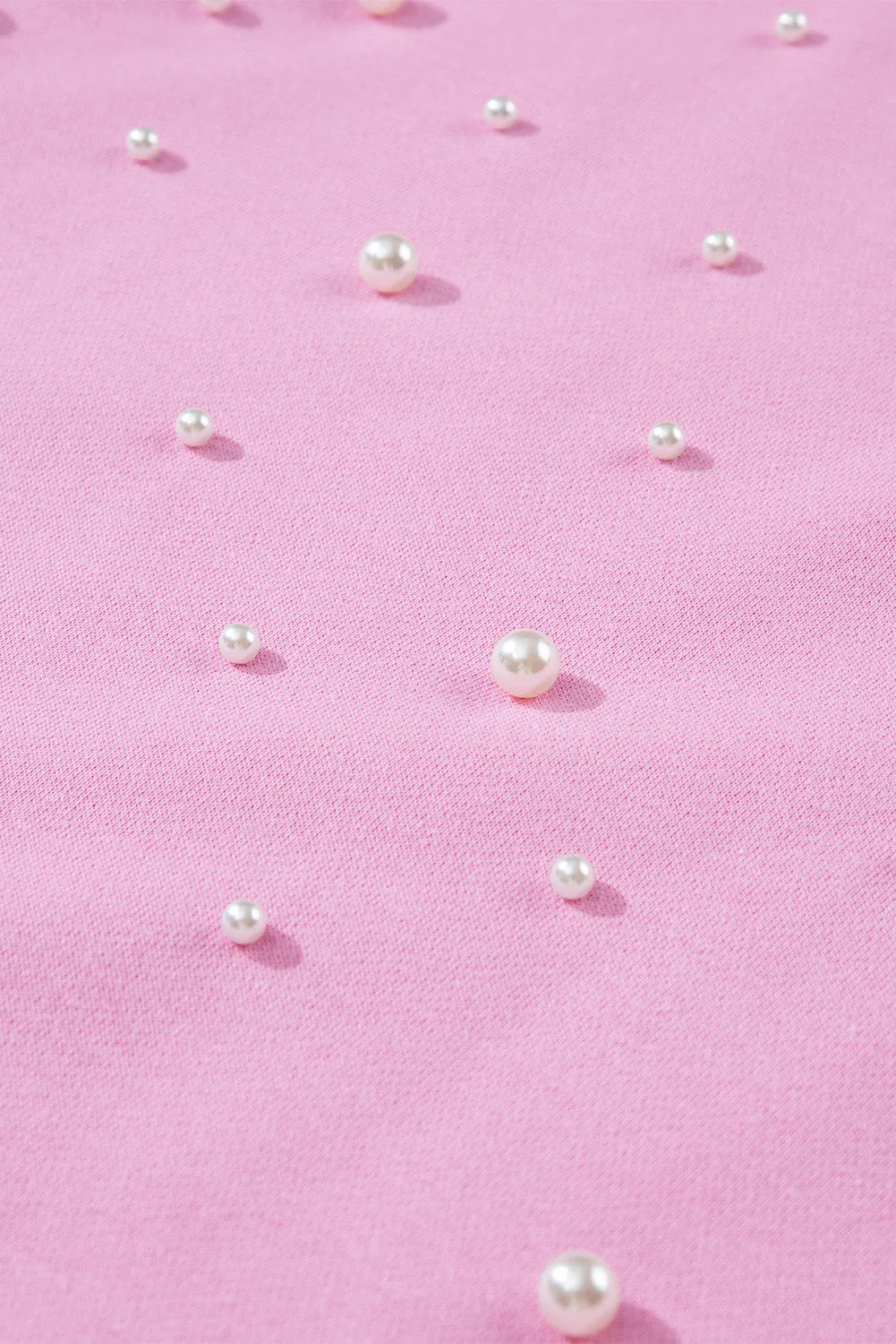 Baby Pink Pearl Detail Ribbed Crew Neck Sweatshirt