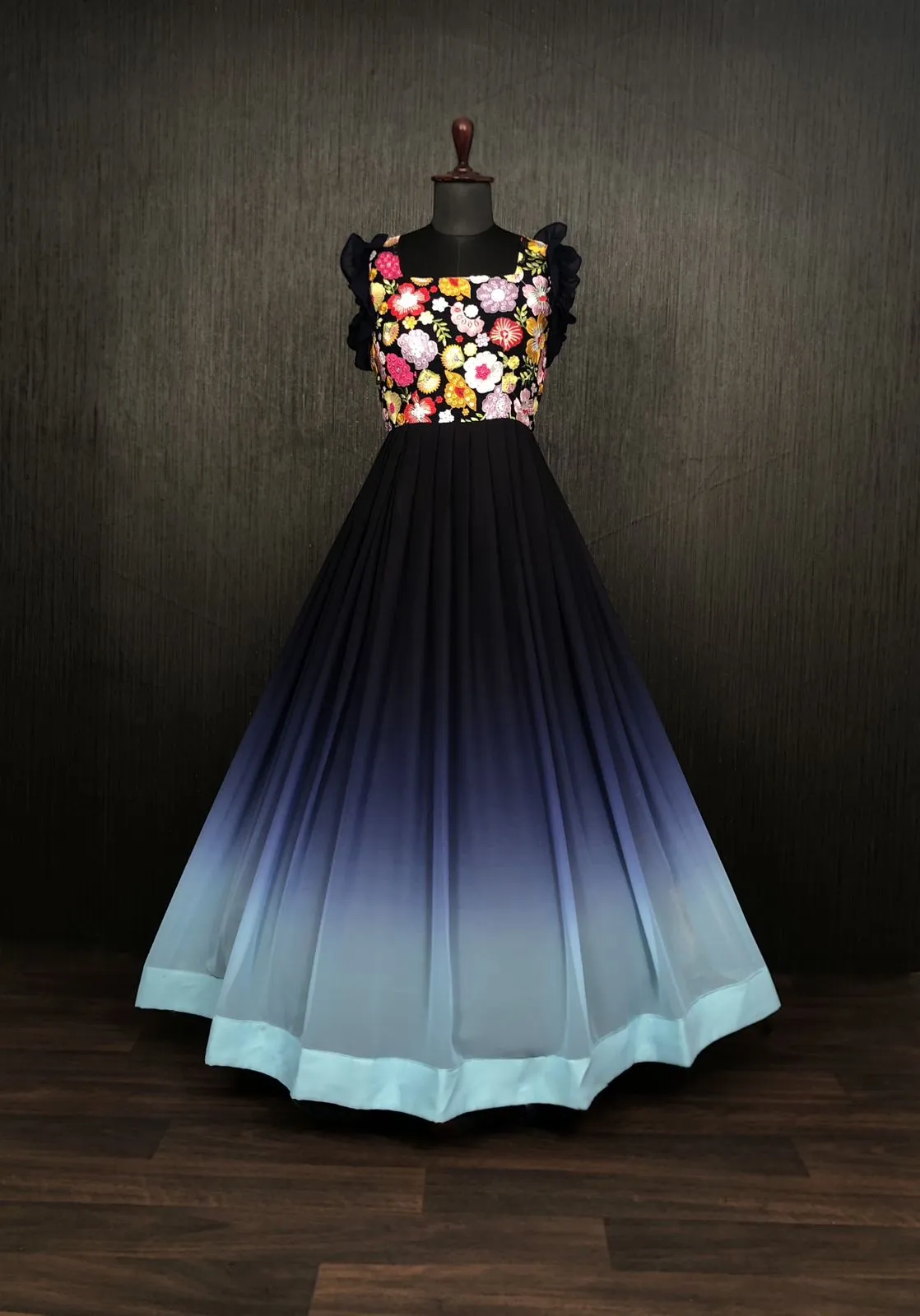 Beautiful Work Double Shaded Blue Color Gown