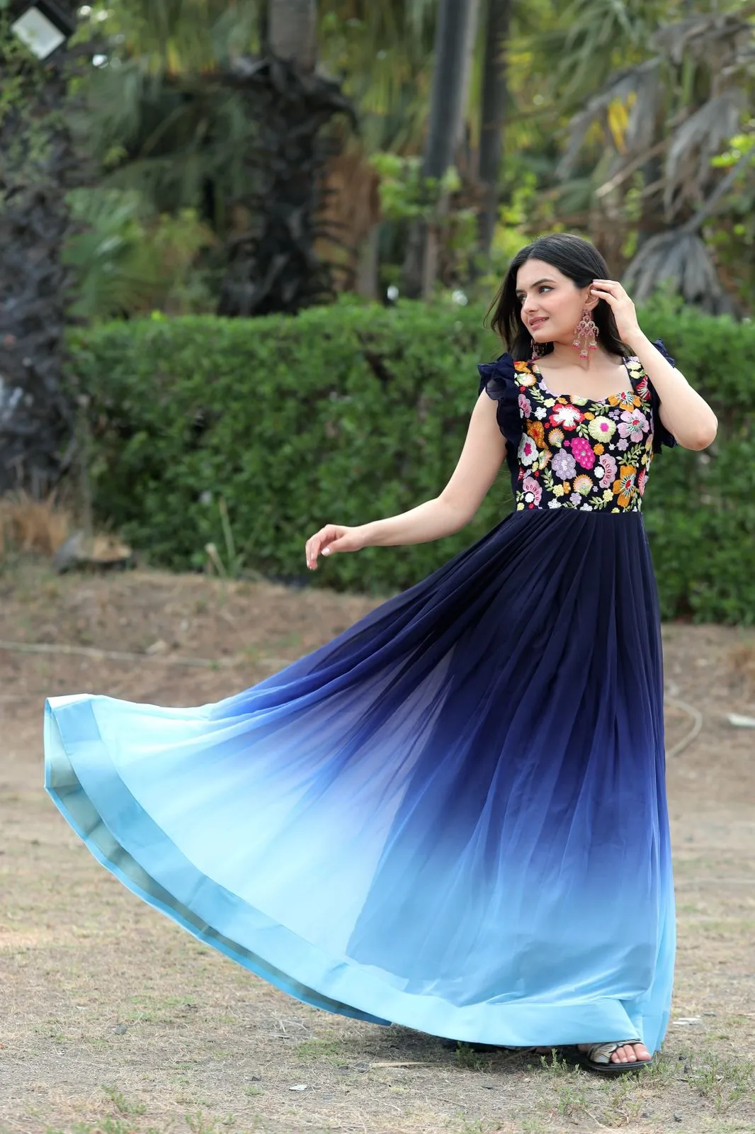 Beautiful Work Double Shaded Blue Color Gown