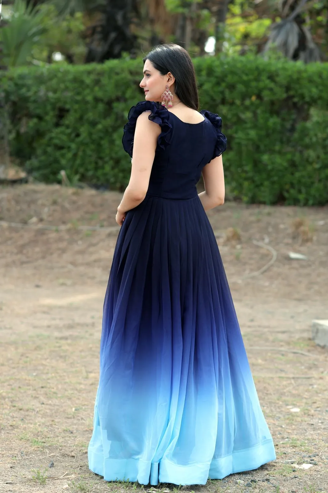 Beautiful Work Double Shaded Blue Color Gown